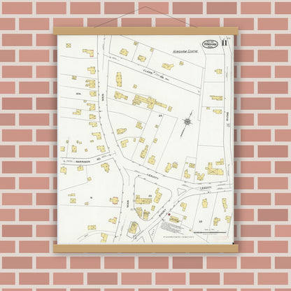 Old map wall art mockup — magnetic wood frame on brick wall — Sanborn Fire Insurance Map from Hingham, Plymouth County, Massachusetts (1921), Sheet #0011