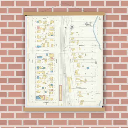 Old map wall art mockup — magnetic wood frame on brick wall — Sanborn Fire Insurance Map from Beloit, Rock County, Wisconsin (1908), Sheet #0005