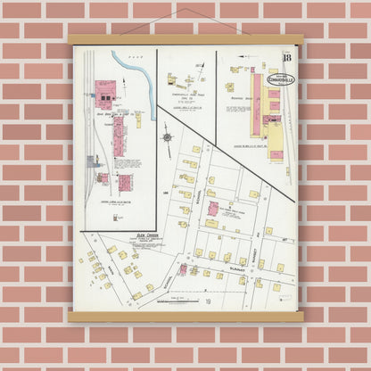 Old map wall art mockup — magnetic wood frame on brick wall — Sanborn Fire Insurance Map from Edwardsville, Madison County, Illinois (1921), Sheet #0018