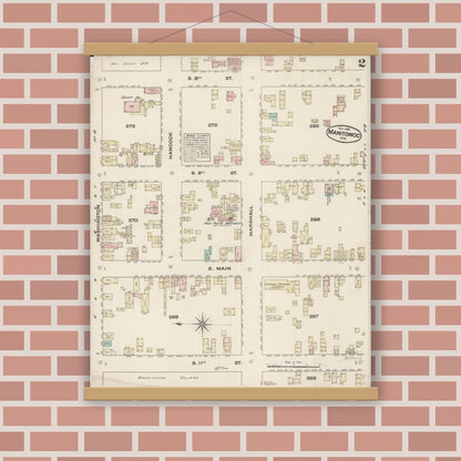 Old map wall art mockup — magnetic wood frame on brick wall — Sanborn Fire Insurance Map from Manitowoc, Manitowoc County, Wisconsin (1883), Sheet #0002