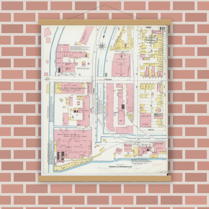 Old map wall art mockup — magnetic wood frame on brick wall — Sanborn Fire Insurance Map from Passaic, Passaic County, New Jersey (1903), Sheet #0010
