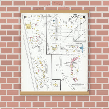 Old map wall art mockup — magnetic wood frame on brick wall — Sanborn Fire Insurance Map from Lake Forest, Lake County, Illinois (1926), Sheet #0011