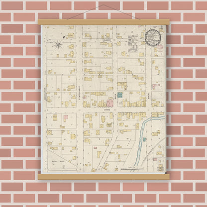Old map wall art mockup — magnetic wood frame on brick wall — Sanborn Fire Insurance Map from Ellettsville, Monroe County, Indiana (1895) - Complete Map Set