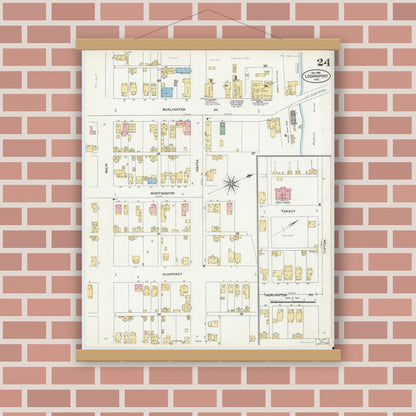 Old map wall art mockup — magnetic wood frame on brick wall — Sanborn Fire Insurance Map from Logansport, Cass County, Indiana (1906), Sheet #0024