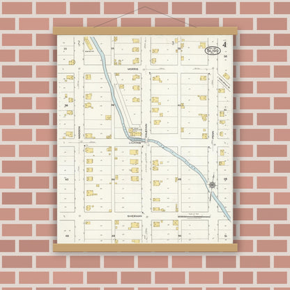 Old map wall art mockup — magnetic wood frame on brick wall — Sanborn Fire Insurance Map from Sligo, Clarion County, Pennsylvania (1921), Sheet #0004