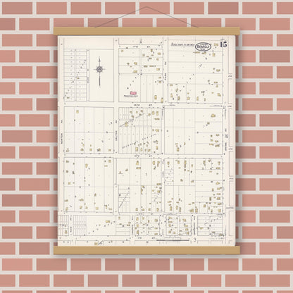Old map wall art mockup — magnetic wood frame on brick wall — Sanborn Fire Insurance Map from Bemidji, Beltrami County, Minnesota (1922), Sheet #0015