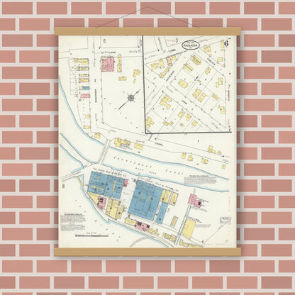 Old map wall art mockup — magnetic wood frame on brick wall — Sanborn Fire Insurance Map from Kaukauna, Outagamie County, Wisconsin (1913), Sheet #0006