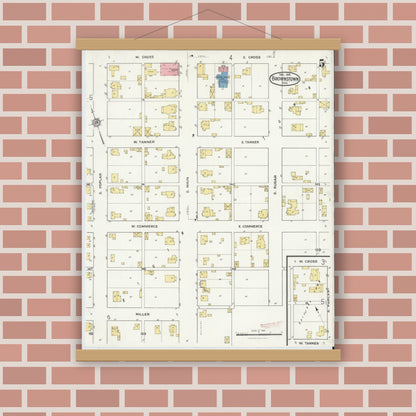 Old map wall art mockup — magnetic wood frame on brick wall — Sanborn Fire Insurance Map from Brownstown, Jackson County, Indiana (1916), Sheet #0005