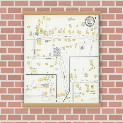 Old map wall art mockup — magnetic wood frame on brick wall — Sanborn Fire Insurance Map from Smyrna, Chenango County, New York (1901) - Complete Map Set