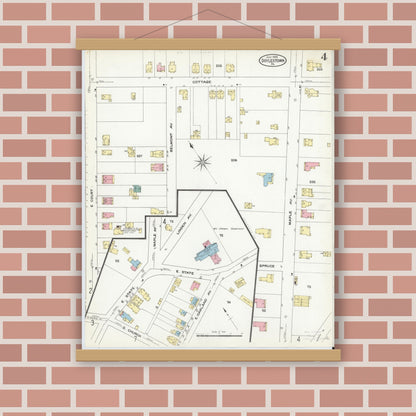 Old map wall art mockup — magnetic wood frame on brick wall — Sanborn Fire Insurance Map from Doylestown, Bucks County, Pennsylvania (1909), Sheet #0004