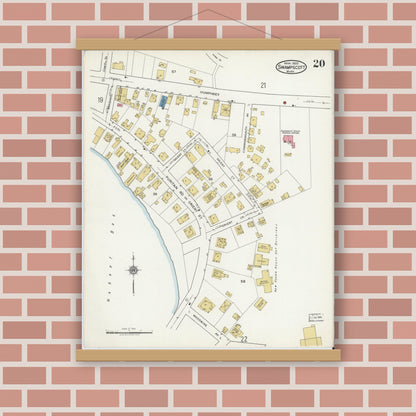 Old map wall art mockup — magnetic wood frame on brick wall — Sanborn Fire Insurance Map from Swampscott, Essex County, Massachusetts (1920), Sheet #0020