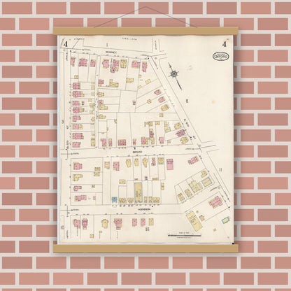 Old map wall art mockup — magnetic wood frame on brick wall — Sanborn Fire Insurance Map from Oxford, Chester County, Pennsylvania (1940), Sheet #0004