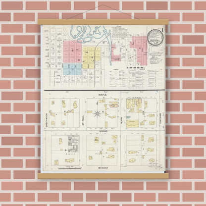Old map wall art mockup — magnetic wood frame on brick wall — Sanborn Fire Insurance Map from Austin, Mower County, Minnesota (1888) - Complete Map Set