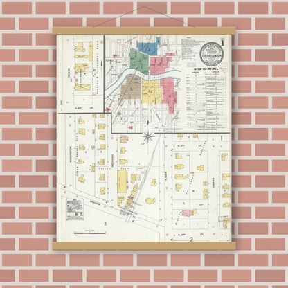 Old map wall art mockup — magnetic wood frame on brick wall — Sanborn Fire Insurance Map from Fort Atkinson, Jefferson County, Wisconsin (1904), Sheet #0001