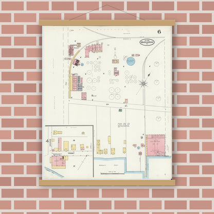 Old map wall art mockup — magnetic wood frame on brick wall — Sanborn Fire Insurance Map from Marcus Hook, Chester County, Pennsylvania (1905), Sheet #0006