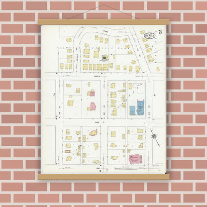 Old map wall art mockup — magnetic wood frame on brick wall — Sanborn Fire Insurance Map from De Kalb, De Kalb County, Illinois (1912), Sheet #0003