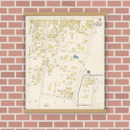 Old map wall art mockup — magnetic wood frame on brick wall — Sanborn Fire Insurance Map from Wailuku, Maui County, Hawaii (1914), Sheet #0003