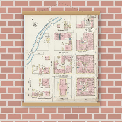 Old map wall art mockup — magnetic wood frame on brick wall — Sanborn Fire Insurance Map from Houston, Harris County, Texas (1885), Sheet #0011