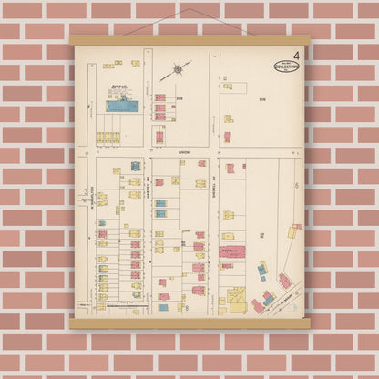 Old map wall art mockup — magnetic wood frame on brick wall — Sanborn Fire Insurance Map from Doylestown, Bucks County, Pennsylvania (1922), Sheet #0004
