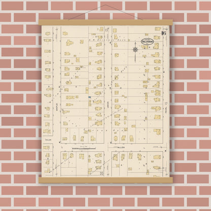 Old map wall art mockup — magnetic wood frame on brick wall — Sanborn Fire Insurance Map from Belvidere, Boone County, Illinois (1922), Sheet #0016
