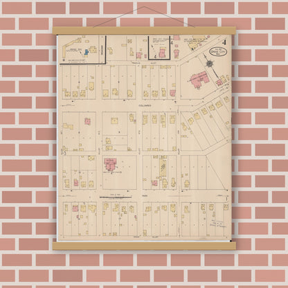 Old map wall art mockup — magnetic wood frame on brick wall — Sanborn Fire Insurance Map from Grove City, Franklin County, Ohio (1922), Sheet #0004