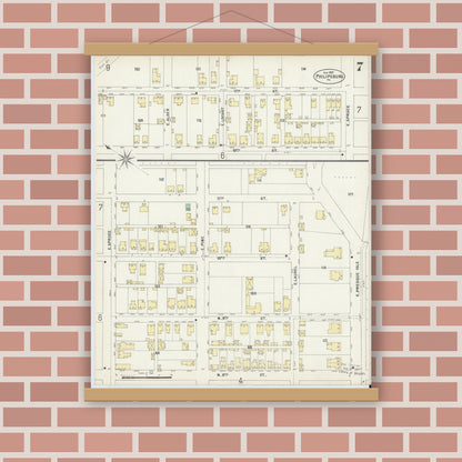 Old map wall art mockup — magnetic wood frame on brick wall — Sanborn Fire Insurance Map from Philipsburg, Centre County, Pennsylvania (1897), Sheet #0007