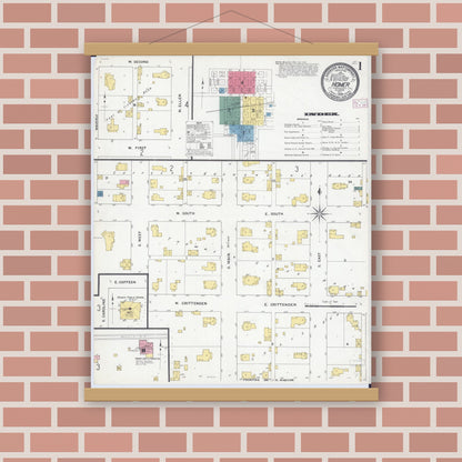 Old map wall art mockup — magnetic wood frame on brick wall — Sanborn Fire Insurance Map from Homer, Champaign County, Illinois (1909) - Complete Map Set