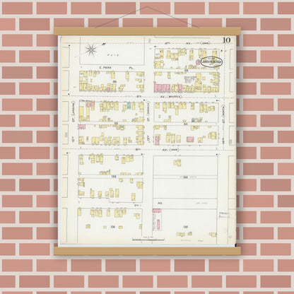 Old map wall art mockup — magnetic wood frame on brick wall — Sanborn Fire Insurance Map from Lansingburg, Rensselaer County, New York (1892), Sheet #0010
