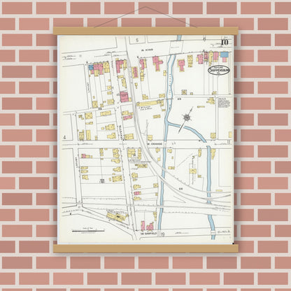 Old map wall art mockup — magnetic wood frame on brick wall — Sanborn Fire Insurance Map from Shippensburg, Cumberland And Franklin Counties, Pennsylvania (1921), Sheet #0010