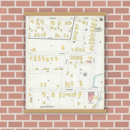 Old map wall art mockup — magnetic wood frame on brick wall — Sanborn Fire Insurance Map from Rome, Oneida County, New York (1899), Sheet #0018