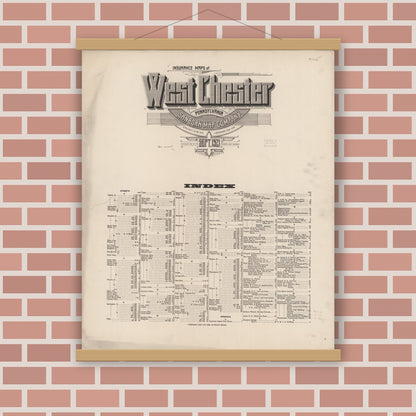 Old map wall art mockup — magnetic wood frame on brick wall — Sanborn Fire Insurance Map from West Chester, Chester County, Pennsylvania (1921), Sheet #0001