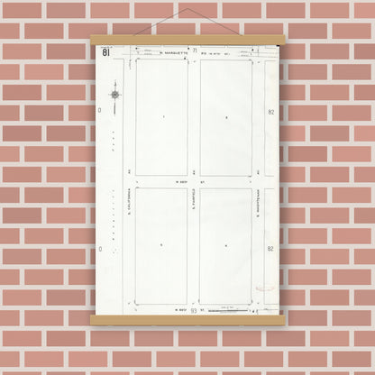 Old map wall art mockup — magnetic wood frame on brick wall — Sanborn Fire Insurance Map from Chicago, Cook County, Illinois (1920), Sheet #0081