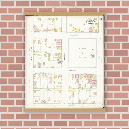 Old map wall art mockup — magnetic wood frame on brick wall — Sanborn Fire Insurance Map from Pella, Marion County, Iowa (1895), Sheet #0004