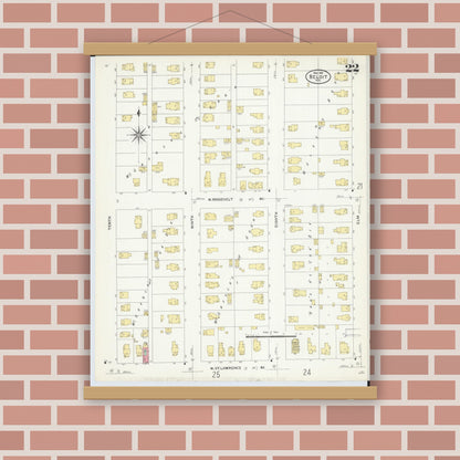Old map wall art mockup — magnetic wood frame on brick wall — Sanborn Fire Insurance Map from Beloit, Rock County, Wisconsin (1908), Sheet #0022