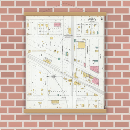 Old map wall art mockup — magnetic wood frame on brick wall — Sanborn Fire Insurance Map from Chenoa, McLean County, Illinois (1901), Sheet #0002