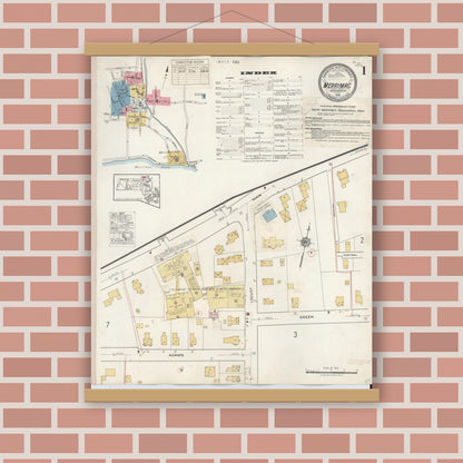 Old map wall art mockup — magnetic wood frame on brick wall — Sanborn Fire Insurance Map from Merrimac, Essex County, Massachusetts (1934) - Complete Map Set