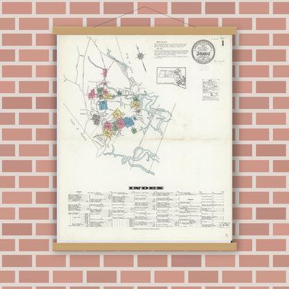 Old map wall art mockup — magnetic wood frame on brick wall — Sanborn Fire Insurance Map from Saugus, Essex County, Massachusetts (1913) - Complete Map Set