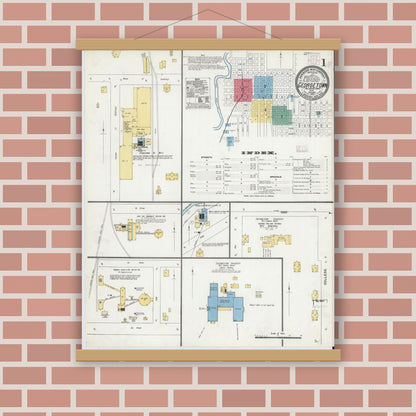 Old map wall art mockup — magnetic wood frame on brick wall — Sanborn Fire Insurance Map from Georgetown, Williamson County, Texas (1905) - Complete Map Set