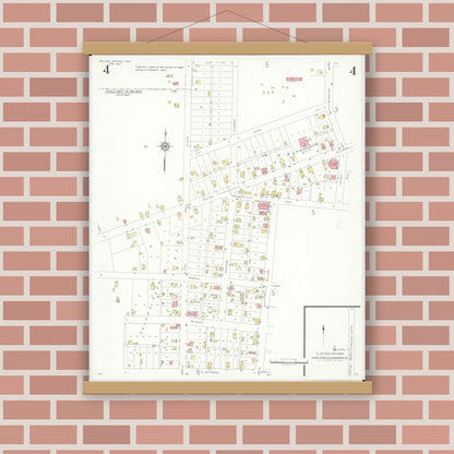 Old map wall art mockup — magnetic wood frame on brick wall — Sanborn Fire Insurance Map from Yellow Springs, Greene County, Ohio (1937), Sheet #0004