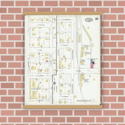 Old map wall art mockup — magnetic wood frame on brick wall — Sanborn Fire Insurance Map from Luverne, Rock County, Minnesota (1921), Sheet #0010