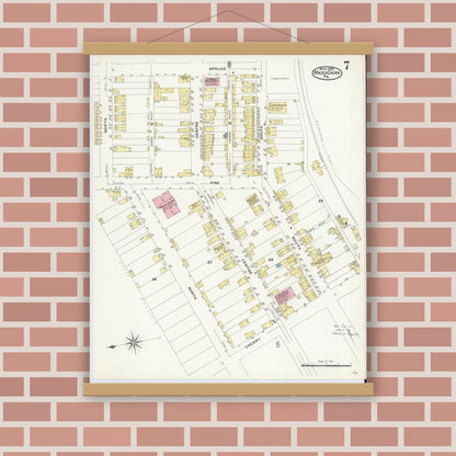 Old map wall art mockup — magnetic wood frame on brick wall — Sanborn Fire Insurance Map from Mauch Chunk, Carbon County, Pennsylvania (1908), Sheet #0007