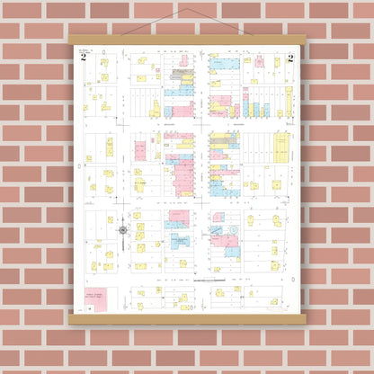 Old map wall art mockup — magnetic wood frame on brick wall — Sanborn Fire Insurance Map from Milford, Dickinson County, Iowa (1949), Sheet #0002