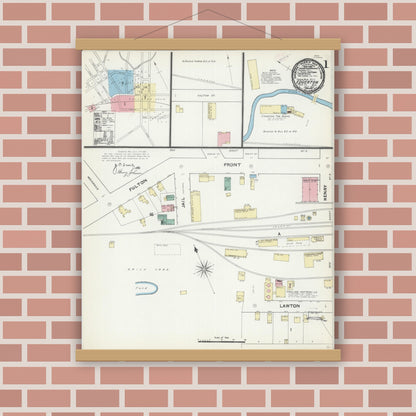 Old map wall art mockup — magnetic wood frame on brick wall — Sanborn Fire Insurance Map from Edgerton, Rock County, Wisconsin (1891) - Complete Map Set