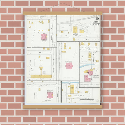 Old map wall art mockup — magnetic wood frame on brick wall — Sanborn Fire Insurance Map from Lorain, Lorain County, Ohio (1905), Sheet #0019