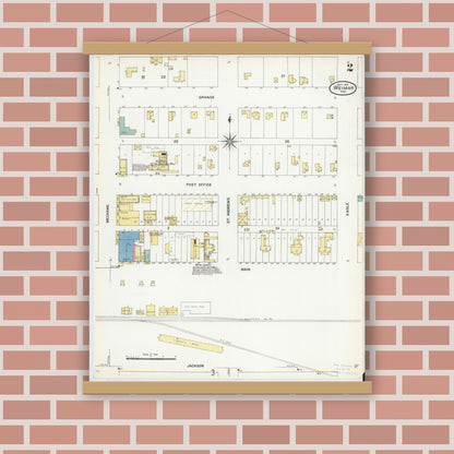 Old map wall art mockup — magnetic wood frame on brick wall — Sanborn Fire Insurance Map from Weimar, Colorado County, Texas (1907), Sheet #0002