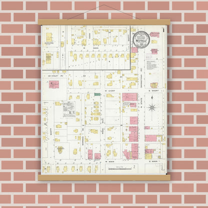 Old map wall art mockup — magnetic wood frame on brick wall — Sanborn Fire Insurance Map from Westville, Vermilion County, Illinois (1909) - Complete Map Set