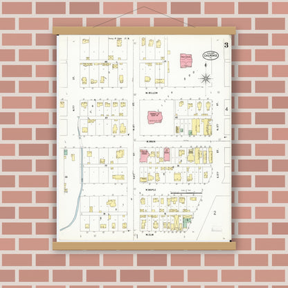 Old map wall art mockup — magnetic wood frame on brick wall — Sanborn Fire Insurance Map from Cherokee, Cherokee County, Iowa (1899), Sheet #0003