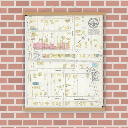 Old map wall art mockup — magnetic wood frame on brick wall — Sanborn Fire Insurance Map from Coopersville, Ottawa County, Michigan (1916) - Complete Map Set