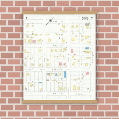 Old map wall art mockup — magnetic wood frame on brick wall — Sanborn Fire Insurance Map from Del Rio, Val Verde County, Texas (1930), Sheet #0007