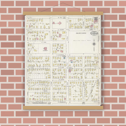 Old map wall art mockup — magnetic wood frame on brick wall — Sanborn Fire Insurance Map from Champaign, Champaign County, Illinois (1915), Sheet #0022